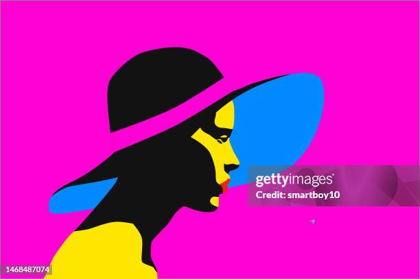 stockillustraties, clipart, cartoons en iconen met beautiful woman with summer hat - textielindustrie