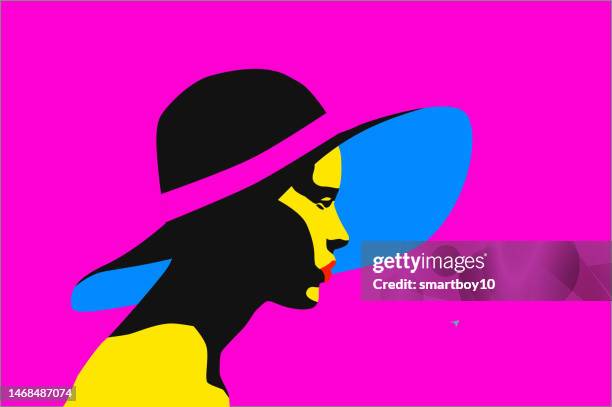 beautiful woman with summer hat - fashion illustration stock illustrations