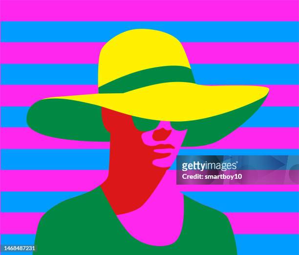 beautiful woman with summer hat - sun hat stock illustrations