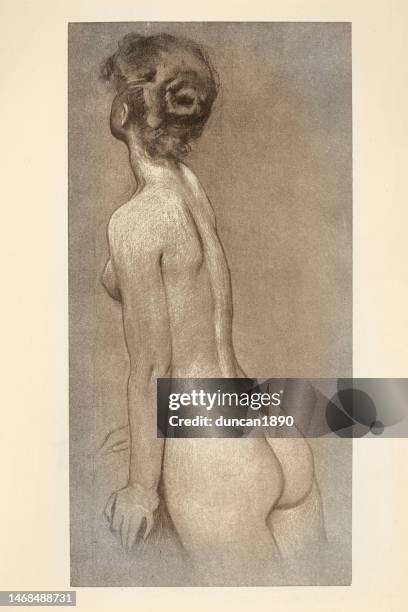 study for the lament for icarus by herbert james draper, beautiful woman from behind, victorian 1890s art - fine art portrait stock illustrations