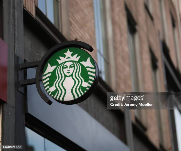 The exterior of a Starbucks store photographed on February 17, 2023 in London, England.