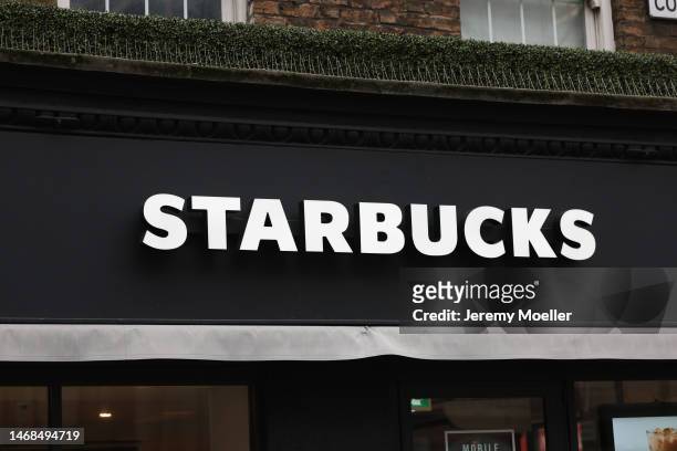 The exterior of a Starbucks store photographed on February 18, 2023 in London, England.