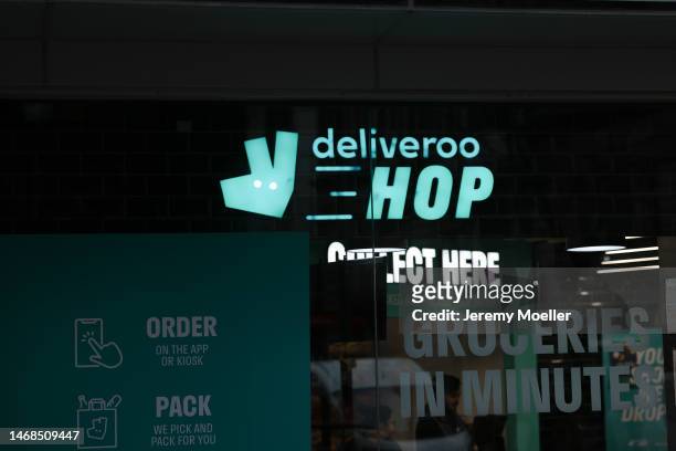 The exterior of a Deliveroo Hop store photographed on February 18, 2023 in London, England.