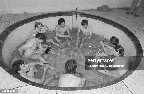 Newcastle captain Kevin Keegan with team mates in clockwise direction from Keegan, Kevin Carr David Mills, John Trewick, Peter Beardsley, Steve...