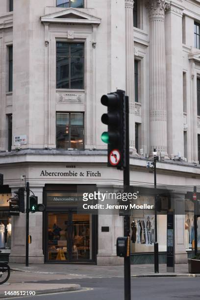 The exterior of a Abercrombie & Fitch store photographed on February 20, 2023 in London, England.
