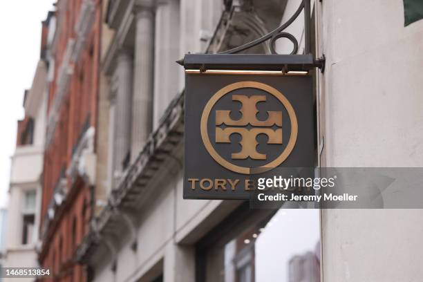 The exterior of a Tory Burch store photographed on February 20, 2023 in London, England.
