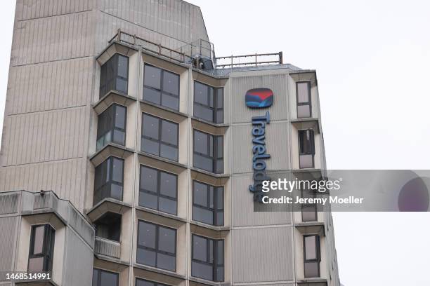 The exterior of a Travelodge hotel photographed on February 20, 2023 in London, England.