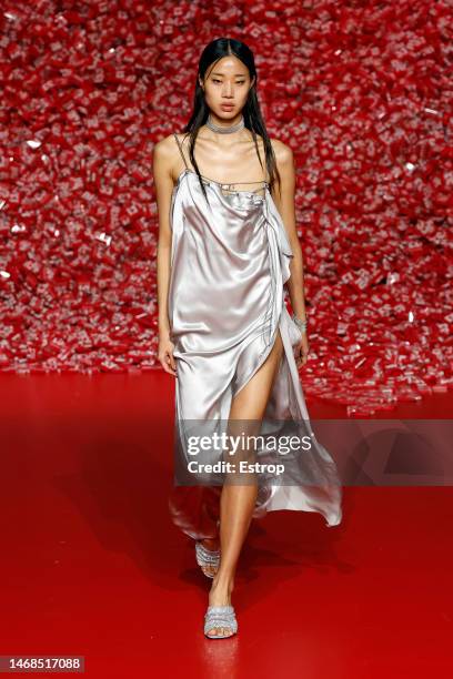 Model walks the runway at the Diesel fashion show during the Milan Fashion Week Womenswear Fall/Winter 2023/2024 on February 22, 2023 in Milan, Italy.