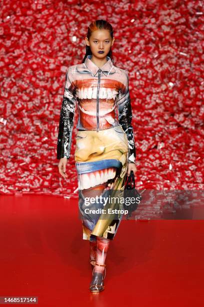 Model walks the runway at the Diesel fashion show during the Milan Fashion Week Womenswear Fall/Winter 2023/2024 on February 22, 2023 in Milan, Italy.