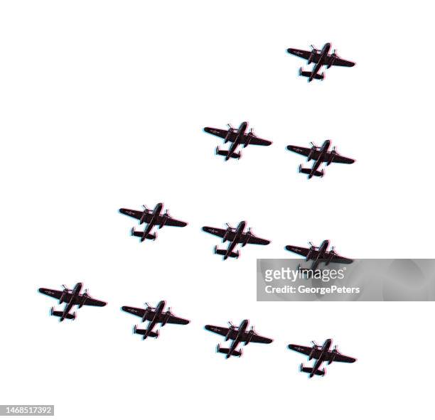 stockillustraties, clipart, cartoons en iconen met wwii bomber planes formation flying - us air force