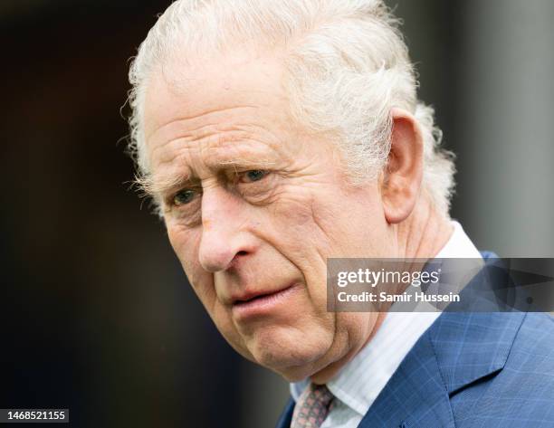 King Charles III visits the Felix Project on February 21, 2023 in London, England. The Felix Project provides meals for vulnerable people in London.