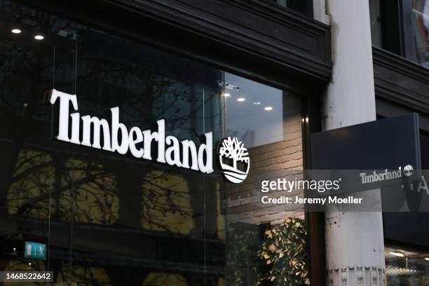 The exterior of a Timberland store photographed on February 18, 2023 in London, England.