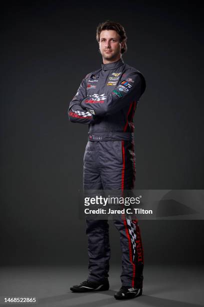 Driver Josh Bilicki poses for a photo during NASCAR Production Days at Daytona International Speedway on February 17, 2023 in Daytona Beach, Florida.