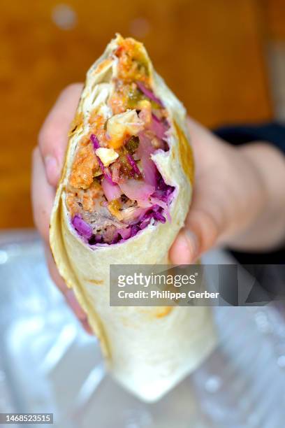 carnitas burrito - burrito stockfoto's en -beelden