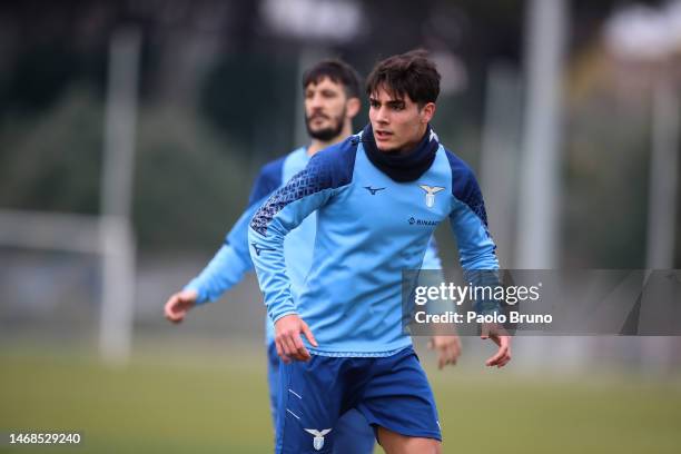 Matteo Cancellieri of SS Lazio in action during the training ahead of their UEFA Europa Conference League knockout round play-off leg one match...