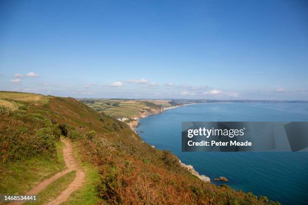 the southwest coast path, looking towards slapton sands - south west coast path stock pictures, royalty-free photos & images