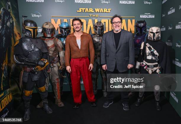 Pedro Pascal and Jon Favreau attend 'The Forge' experience inspired by the Star Wars series The Mandalorian, to celebrate the launch of The...