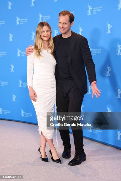 Mia Goth and Alexander Skarsgard pose at the "Infinity Pool" photocall during the 73rd Berlinale International Film Festival Berlin at Grand Hyatt...