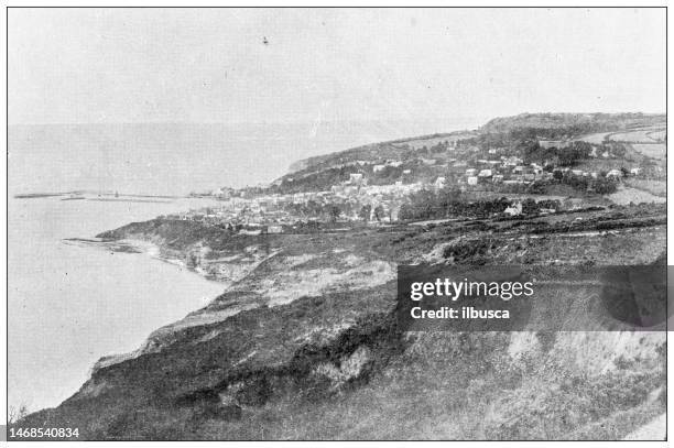 antique photograph of dorset, england: lyme regis, from charmouth fields - agricultural field photos stock illustrations