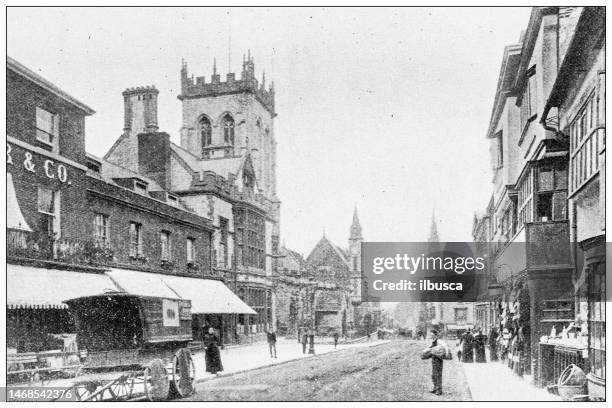 antique photograph of dorset, england: high west street, dorchester - west direction stock illustrations