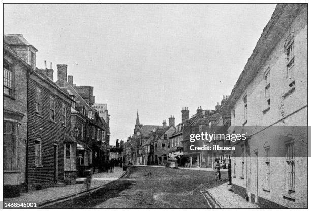 antique photograph of dorset, england: south street, wareham - black and white landscape stock illustrations