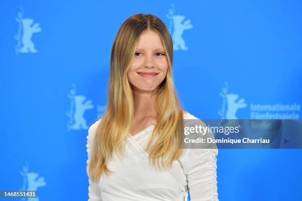 Mia Got attends the "Infinity Pool" photocall during the 73rd Berlinale International Film Festival Berlin at Grand Hyatt Hotel on February 22, 2023...