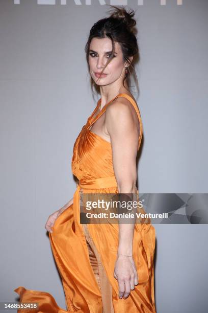 Elisabetta Canalis>> is seen on the front row of the Alberta Ferretti fashion show during the Milan Fashion Week Womenswear Fall/Winter 2023/2024 on...