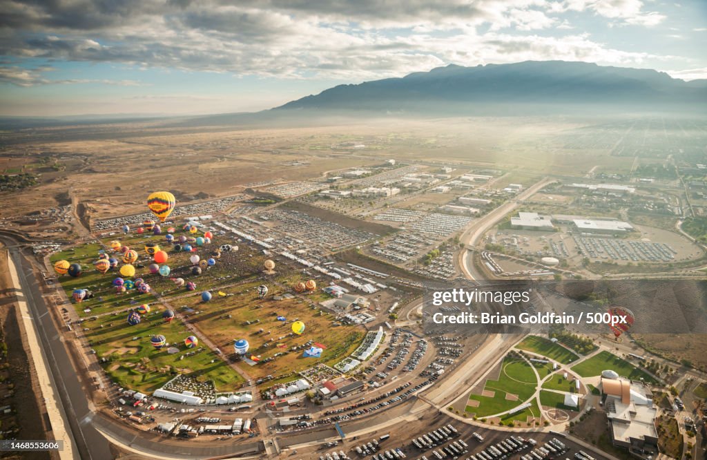 High angle view of cityscape against sky,Albuquerque,New Mexico,United States,USA