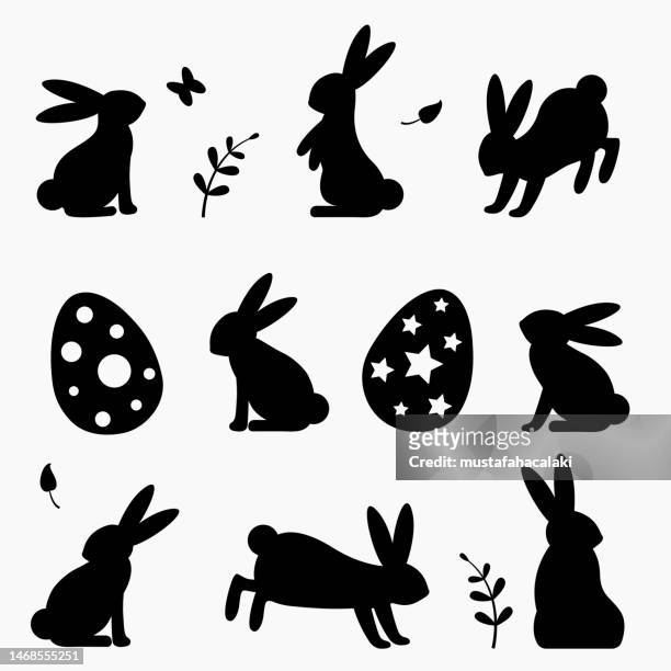 osterhasen silhouetten - bunny eggs stock-grafiken, -clipart, -cartoons und -symbole