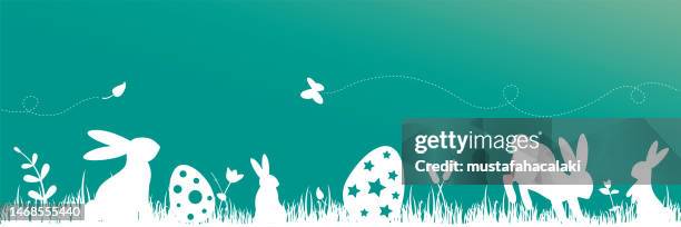 green spring background with easter bunnies - easter stock illustrations