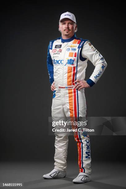 Driver Brennan Poole poses for a photo during NASCAR Production Days at Daytona International Speedway on February 17, 2023 in Daytona Beach, Florida.