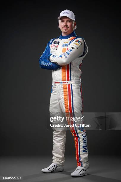 Driver Brennan Poole poses for a photo during NASCAR Production Days at Daytona International Speedway on February 17, 2023 in Daytona Beach, Florida.