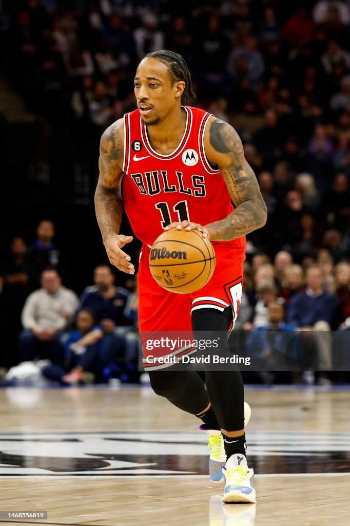 DeMar DeRozan of the Chicago Bulls dribbles the ball against the ...