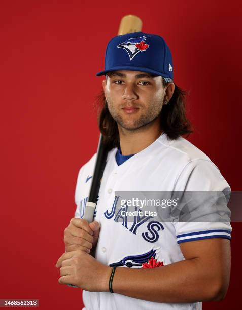 Bo Bichette of the Toronto Blue Jays poses for a portrait during Toronto Blue Jays Photo Day at the Toronto Blue Jays Spring Training facility on...