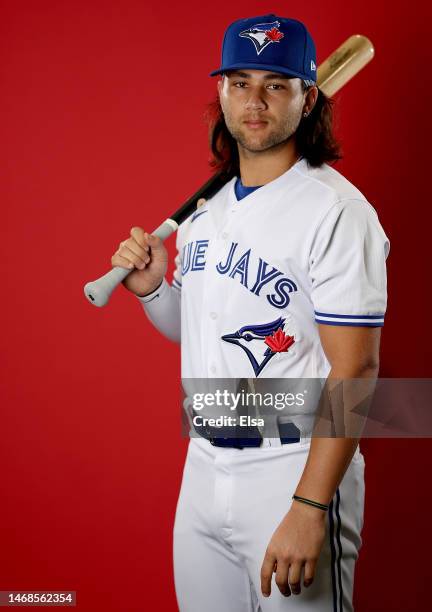 Bo Bichette of the Toronto Blue Jays poses for a portrait during Toronto Blue Jays Photo Day at the Toronto Blue Jays Spring Training facility on...