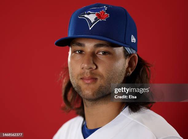 Bo Bichette of the Toronto Blue Jays poses for a portrait during Toronto Blue Jays Photo Day at the Toronto Blue Jays Spring Training facility on...