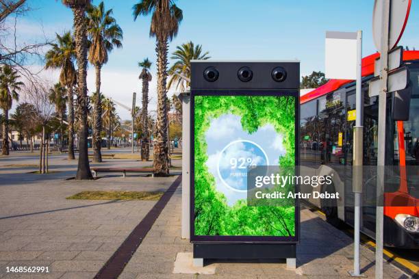 installation of an urban air purifier in the barcelona city, capturing co2 to reduce air pollution produced by cars. - carbon capture stock pictures, royalty-free photos & images