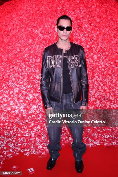 Evan Mock is seen at the Diesel Fashion Show during Milan Fashion Week Womenswear Fall/Winter 2023/24 on February 22, 2023 in Milan, Italy.