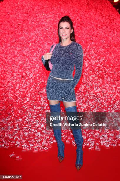 Elisabetta Canalis is seen at the Diesel Fashion Show during Milan Fashion Week Womenswear Fall/Winter 2023/24 on February 22, 2023 in Milan, Italy.