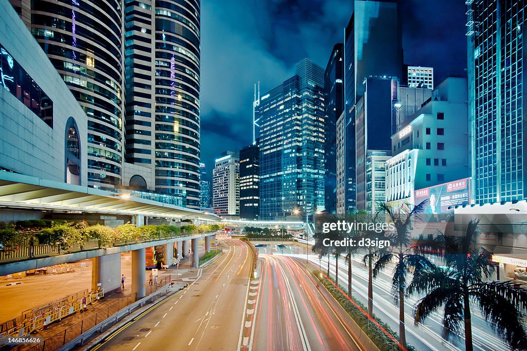 Illuminated Hong Kong city street