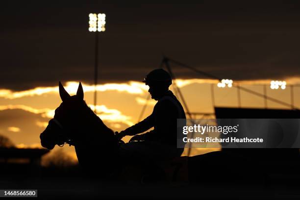 Kieran O'Neill on Pearly Gaits waits for the start of the Unibet Horserace Betting Operator Of The Year Restricted Maiden Stakes at Kempton Park on...