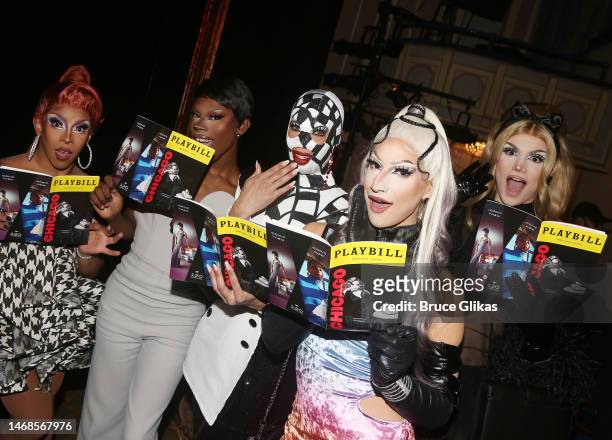 RuPaul's Drag Race Season 15 stars Jax, Luxx Noir London, Robin Fierce, Amethyst and Marcia Marcia Marcia pose backstage as they visit Jinkx Monsoon...