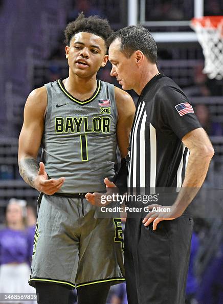 Keyonte George Parents Keyonte George of the Baylor Bears talks with an official during a ...