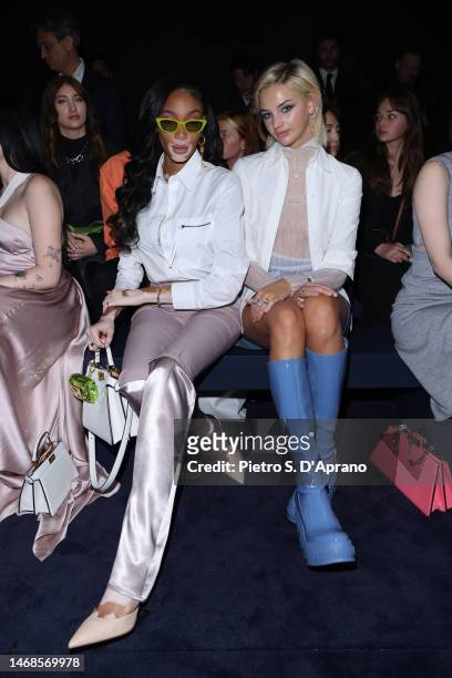 Winnie Harlow and Mia Regan attend the Fendi Fashion Show on February 22, 2023 in Milan, Italy.