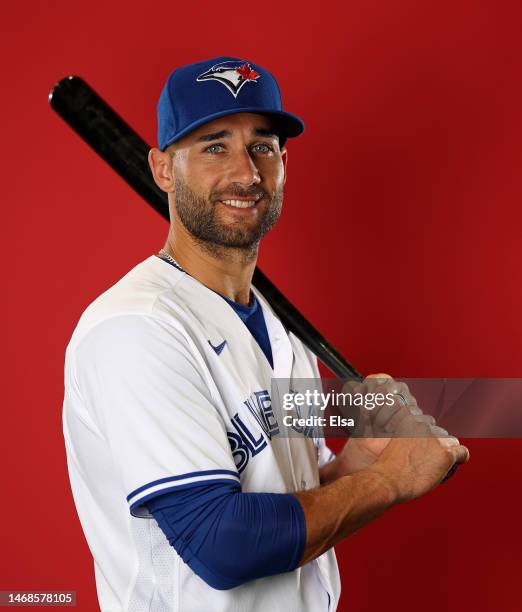 Kevin Kiermaier of the Toronto Blue Jays poses for a portrait during Toronto Blue Jays Photo Day at the Toronto Blue Jays Spring Training facility on...