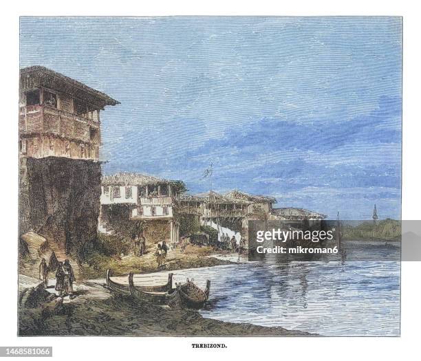 old engraved illustration of trabzon (historically known as trebizond in english), a city on the black sea coast of northeastern turkey and the capital of trabzon province - trabzon stock pictures, royalty-free photos & images