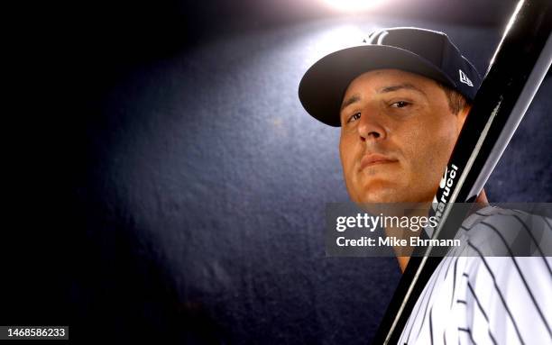 Anthony Rizzo of the New York Yankees poses for a portrait during media day at George M. Steinbrenner Field on February 22, 2023 in Tampa, Florida.