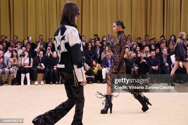 Models walk the runway at the Roberto Cavalli fashion show during the Milan Fashion Week Womenswear Fall/Winter 2023/2024 on February 22, 2023 in...