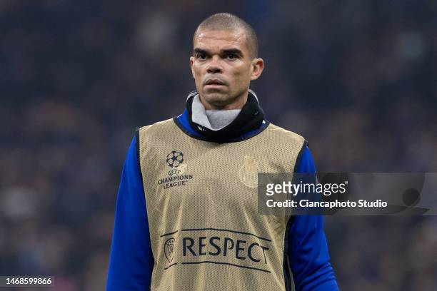 Pepe of FC Porto warms up prior to the UEFA Champions League round of 16 leg one match between FC Internazionale and FC Porto at San Siro Stadium on...