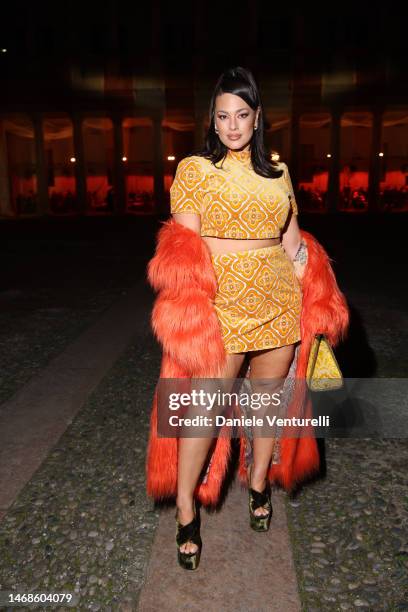 Ashley Graham is seen on the front row of the Etro fashion show during the Milan Fashion Week Womenswear Fall/Winter 2023/2024 on February 22, 2023...